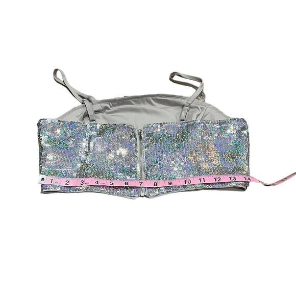 GB Women's Silver Sequin Bandeau Camisole Top Size M Party Sparkly - Picture 5 of 15